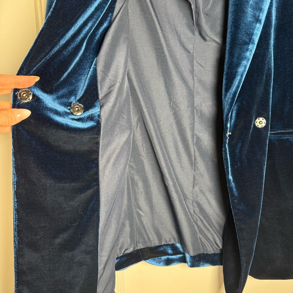 Forever 21 Oversized Velvet Blazer Jacket Blue Cocktail Medium - Picture 7 of 14
